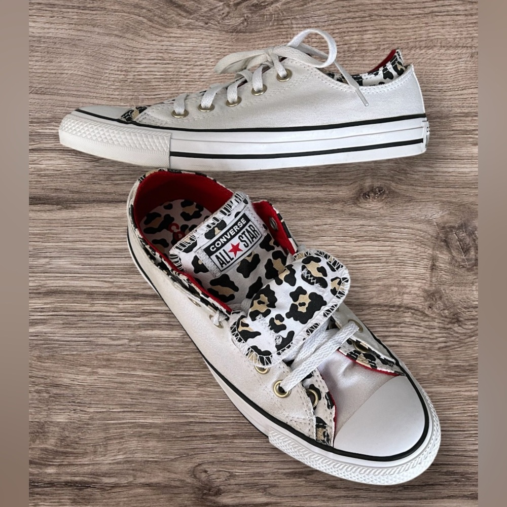 New Converse Chuck Taylor All Star Double Tongue White Leopard Red Sneakers Sz 8 - Picture 5 of 11